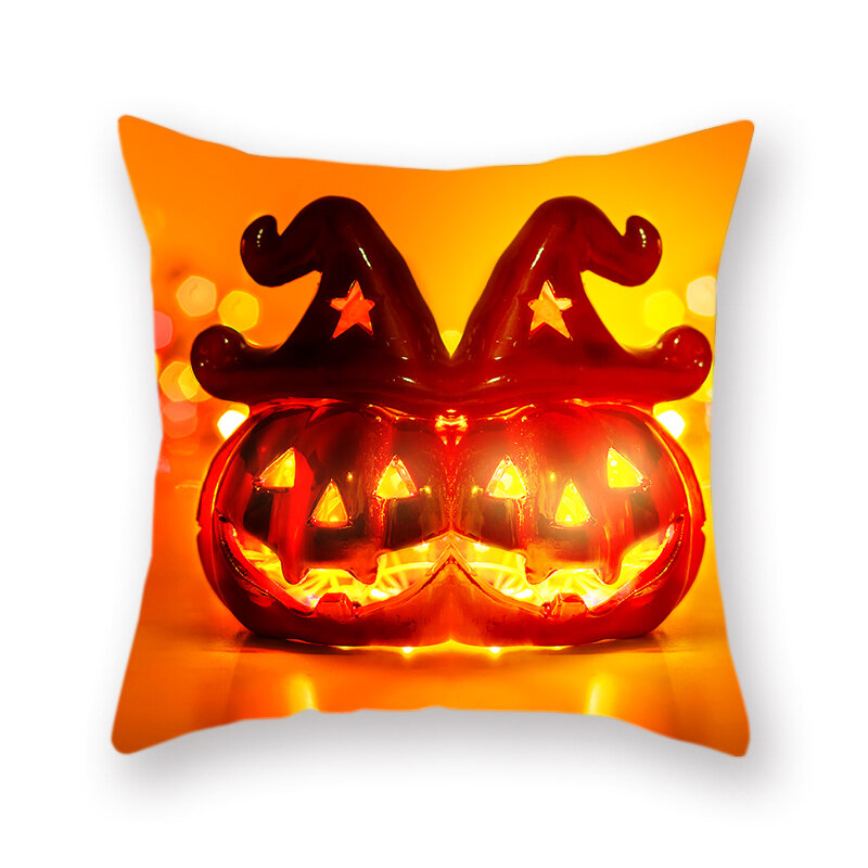 1Pc Halloween Patroon Dubbelzijdig Polyester Gedrukt Kussensloop Decoratieve Sofa Pompoen Zwarte Kat Gele Kussenhoes