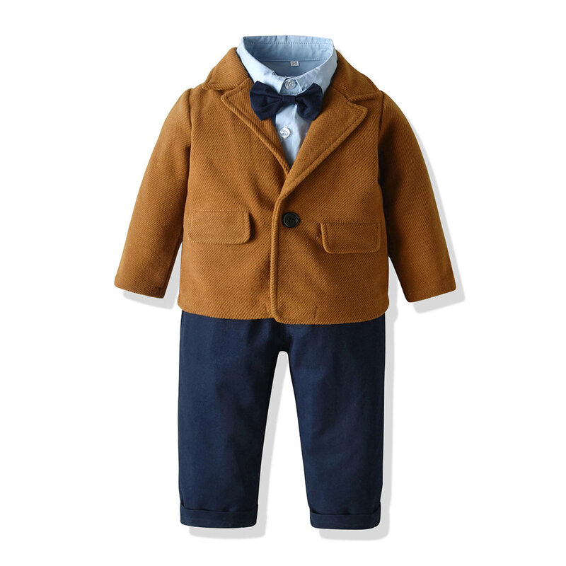 Otoño y Wnter niños bebé niño abrigo de traje de 2 unids/set abrigo grueso + sólido Camisa + Pantalones para niños abrigo Casual fiesta de 1-6 años de edad