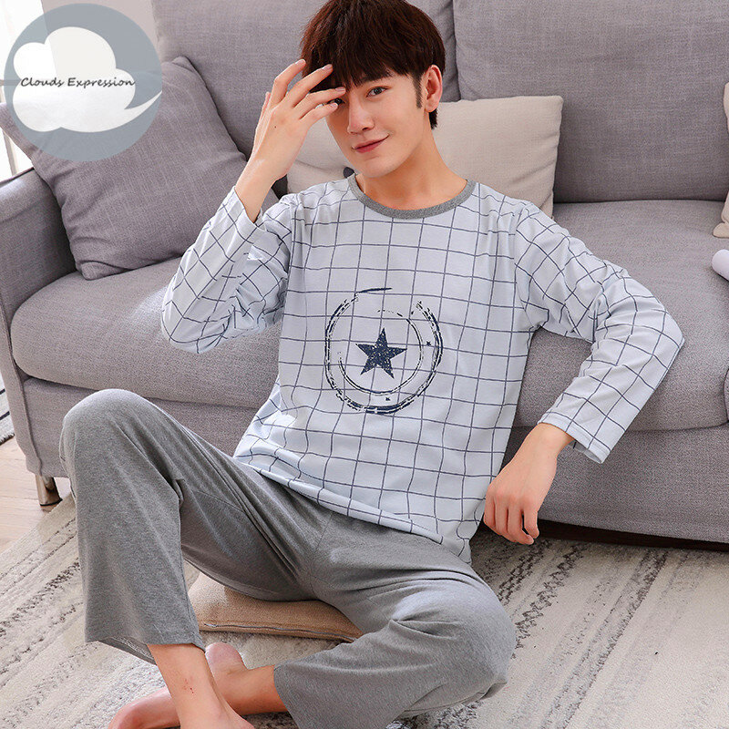 Pyjama Long en coton pour homme, ensemble avec lettres, dessin animé, Pyjamas rayé, 4XL, automne et hiver, décontracté, grande taille