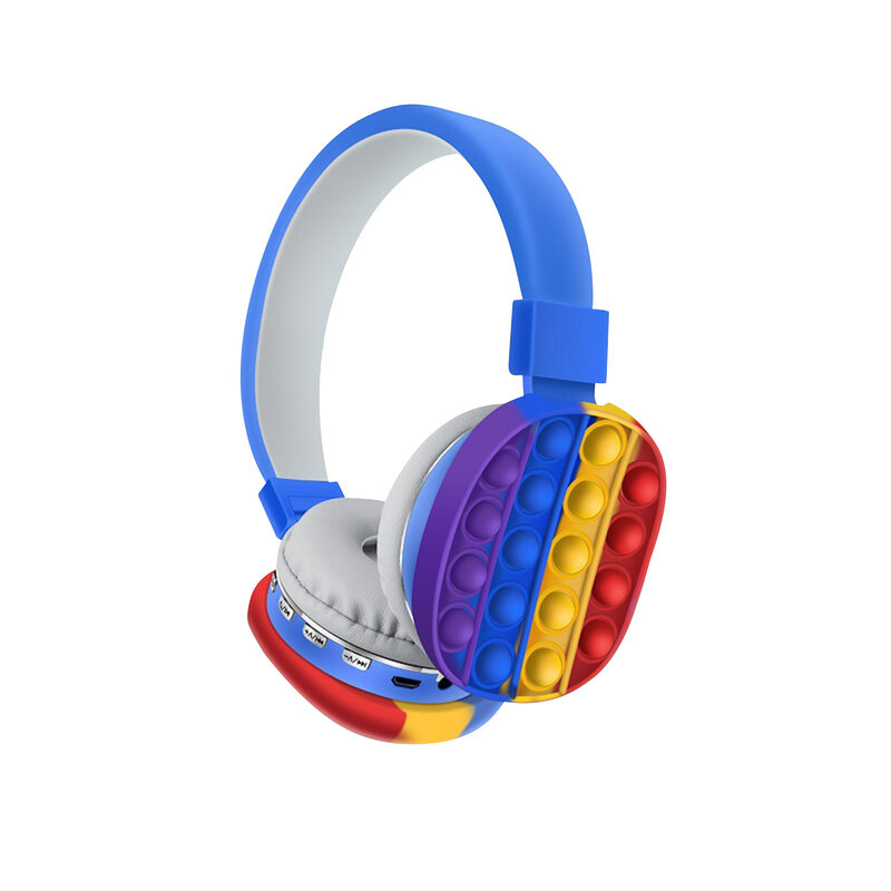 Juguetes para aliviar el estrés con cabeza de juguetes, auriculares estéreo con Bluetooth y diseño de arcoíris