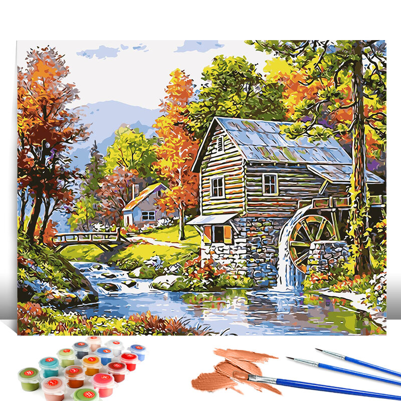 EverShine – coloriage de maison par numéros, naturel sur toile, peint à la main, cadeau d'art mural, décoration de maison