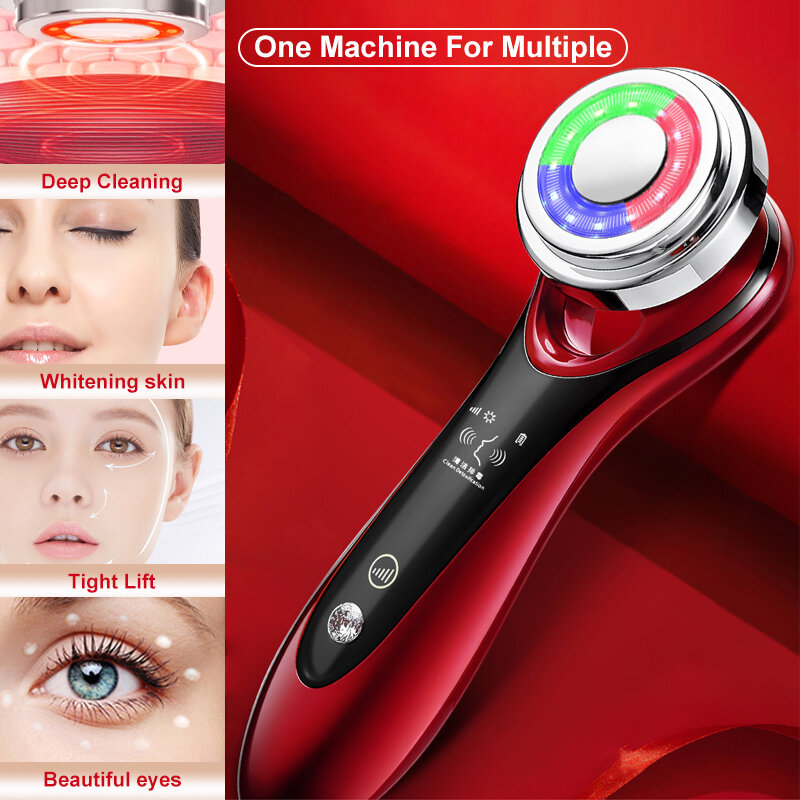AmazeFan Skin Care Beauty 9in1 Device RF&Wrinkle Removal EMS Tighten Facial Neck Massager LED Photon Therapy Heating LiftingFace