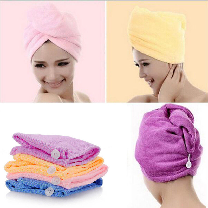 Serviette de bain en velours corail blanc, Turban microfibre à séchage rapide, bonnet Super absorbant pour femmes, enveloppe pour cheveux épais avec bouton