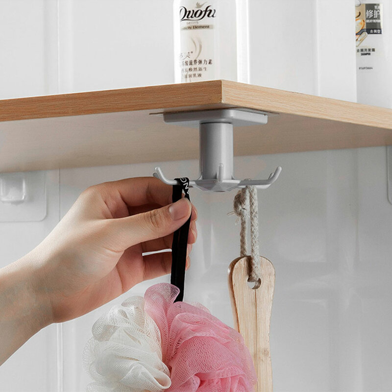 360 Degrees Rotated Kitchen Hooks Self Adhesive 6 Hooks Home Wall Door Hook Handbag Clothes Ties Bag Hanger Hanging Rack