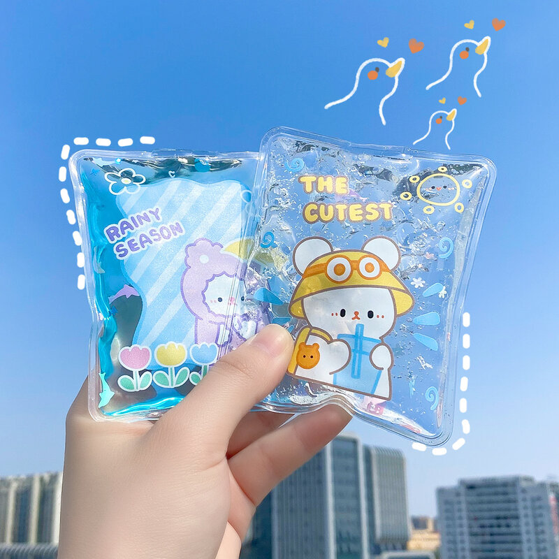 Paquete de hielo reutilizable de dibujos animados para verano, Mini bolsa de hielo transparente, Enfriador de hielo portátil para estudiantes, bolsas enfriadoras con aislamiento de Gel