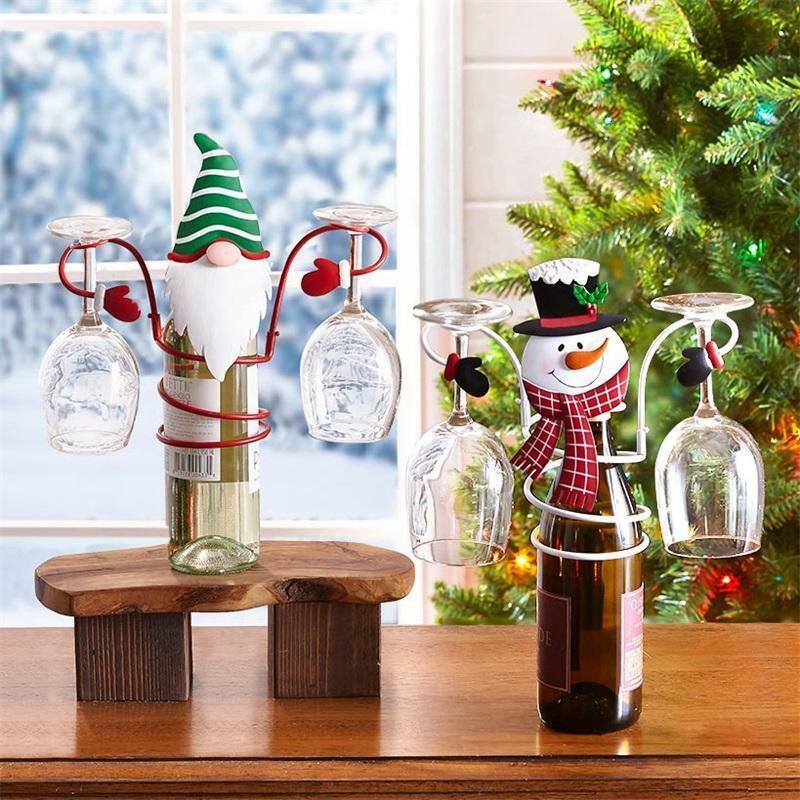 แก้วไวน์คริสต์มาส Merry Christmas Decor บ้าน2021ผู้ถือขวดไวน์วันหยุด & Goblet ชั้นวาง2022ใหม่ปี