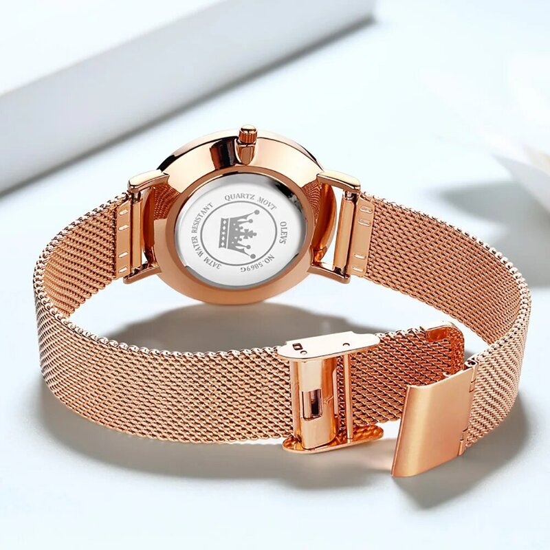 Olevs rosa ouro relógios femininos 2021 luxo aço inoxidável malha cinta quartzo relógio de pulso calendário senhoras relógio à prova dwaterproof água