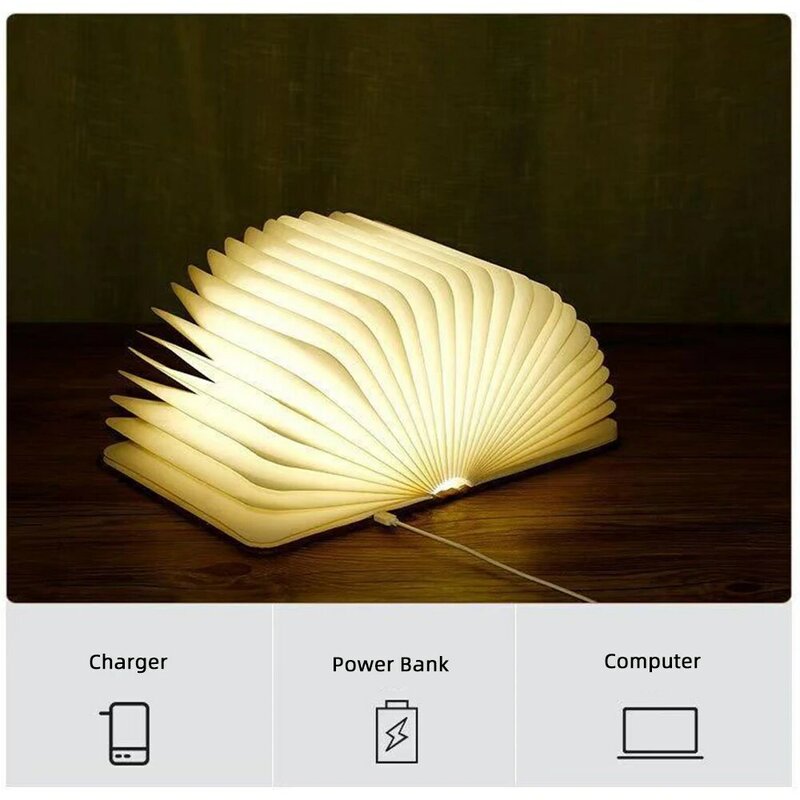 2019 Original LED Book Lamp Portable USB Rechargeable LED Magnetic Foldable Wooden Desk Lamp Night Light for Home Decor