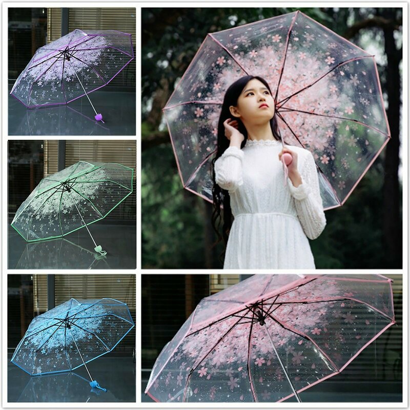 Transparent Clair Parapluie Cherry Blossom Champignon Sakura Rose Parapluie