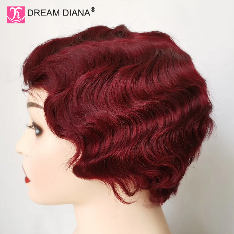 Dreamdiana perucas de cabelo humano brasileiro perucas de cor pura 1b 99j 27 perucas de onda de dedo curto 100% perucas de cabelo humano para preto
