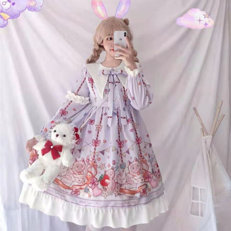 Jsk sukienka sen japoński Prom wiktoriańska sukienka Lolita sukienka wróżki z długim rękawem sukienki Cosplay kobieta Kawaii szata Loli Collection