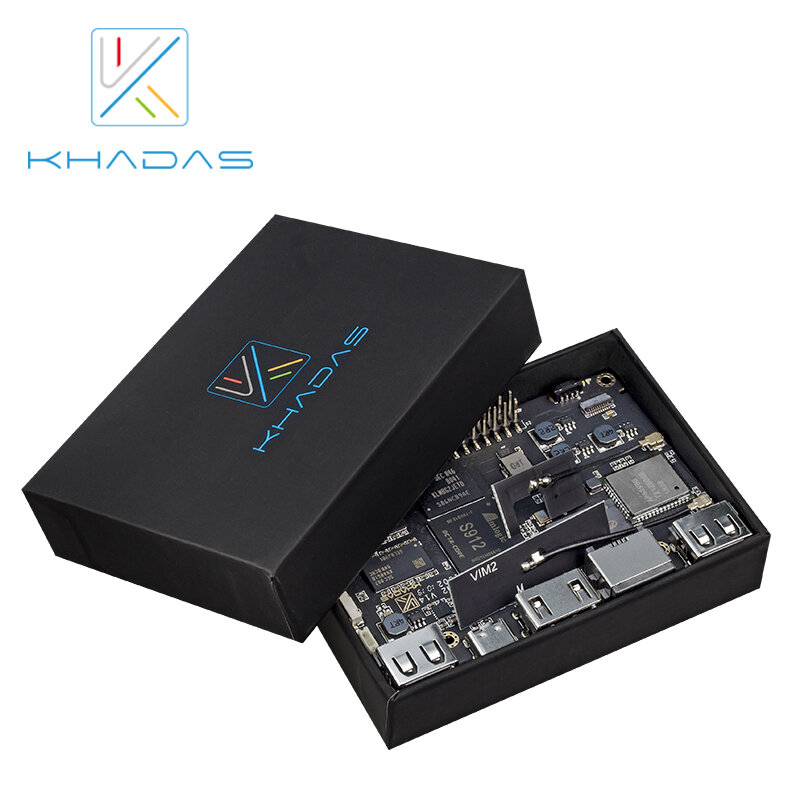 Khadas-computador básico vim2, placa única, octa core, com wifi, ap6356s, wol, amlogic s912, caixa diy