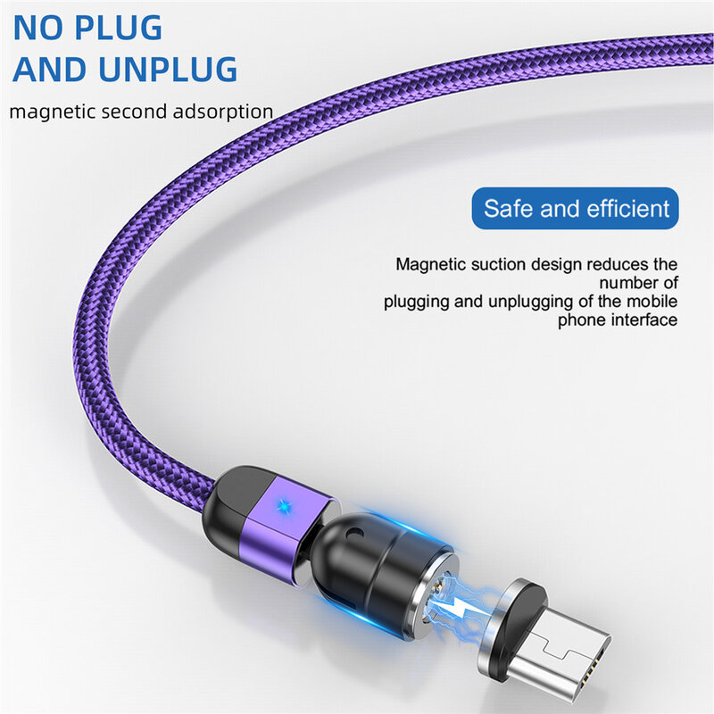 GTWIN – câble Micro USB/type-c 3A magnétique Quick Charge 540 °, cordon de chargeur aimanté avec rotation de 2M, pour téléphone IPhone, Xiaomi, Samsung