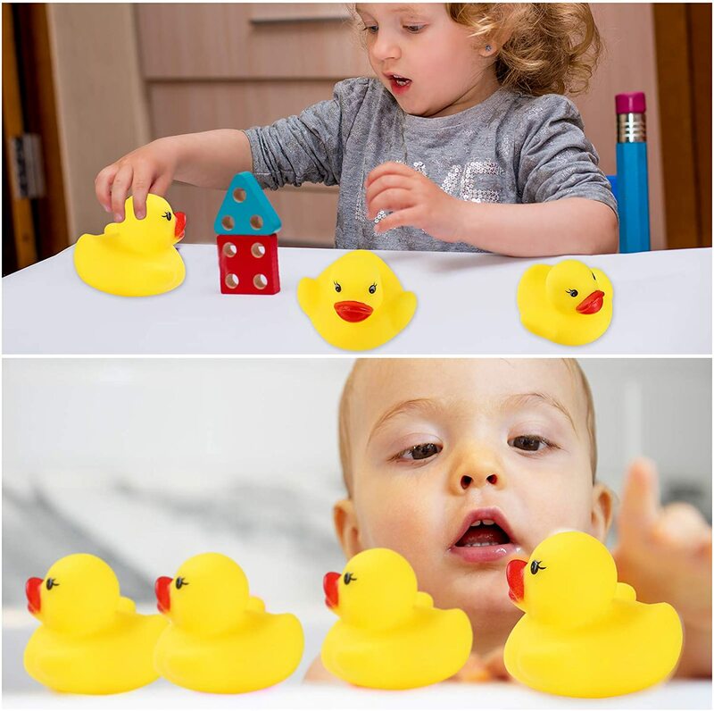 50/100 sztuk skrzypiące gumowa kaczka Duckie Float zabawki do kąpieli Baby Shower zabawki wodne do pływania impreza przy basenie zabawki prezenty chłopcy dziewczyny