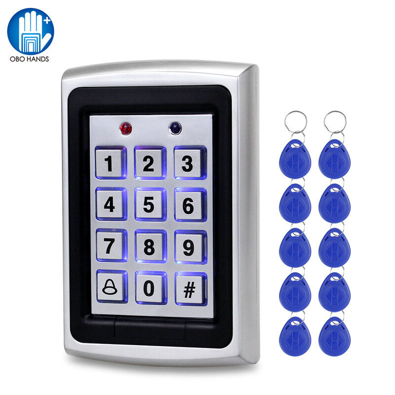 OBO Tahan Air Logam Rfid Access Control Keypad Reader Papan + 10 Buah Fobs Kunci untuk RFID Sistem Kontrol Akses Pintu WG26 Lampu Latar