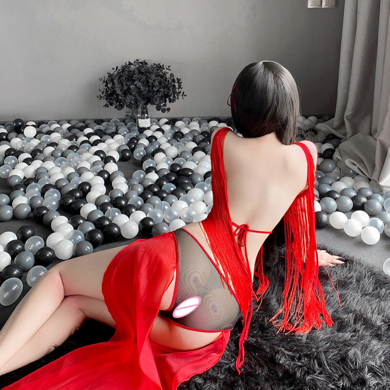 Сексуальные костюмы для косплея, кружевной танцевальный костюм с лентой, прозрачное женское эротическое белье, Красное Облегающее горячее ...