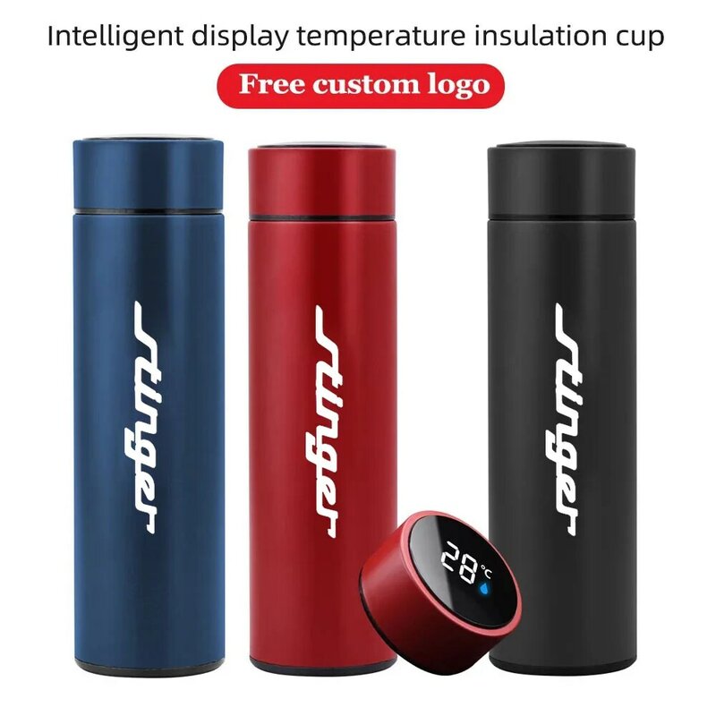 Taza de café de 500ml en el coche, botella de visualización de temperatura aislada, taza de boca recta, taza portátil para Kia Stinger