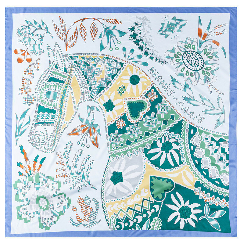 Cavalo animal impressão feminino xale de seda, lenço de 130 cm, lenços de seda carta quadrada, desenhista scarfs grande, lenço de seda de 130 cm
