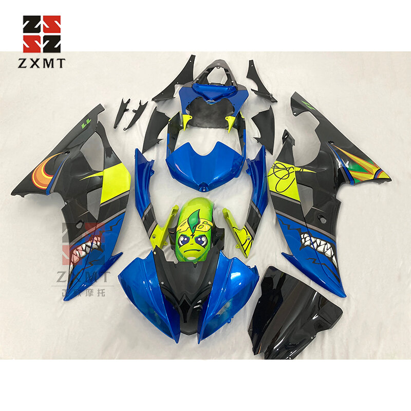 ZXMT – Kit de carénage complet en plastique ABS, panneau d'accessoires de moto adapté pour YAMAHA 2008 à 2016 08 09 Blue Shark Fish YZF-R6