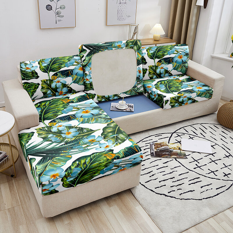 Printed Leaves Elastic Sofa Seat Cover Stretch Corner Sofa Seat Cushion Cover Couch Sofa Covers 1-4 Seater Furniture Protector