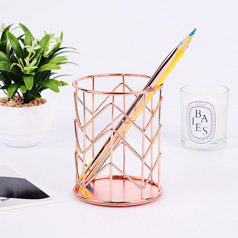 Creative Iron Art Round Pencil Holder Makeup Brushes Storage Tool Office Home Storage Accessories Storage Desk Stand For Pens