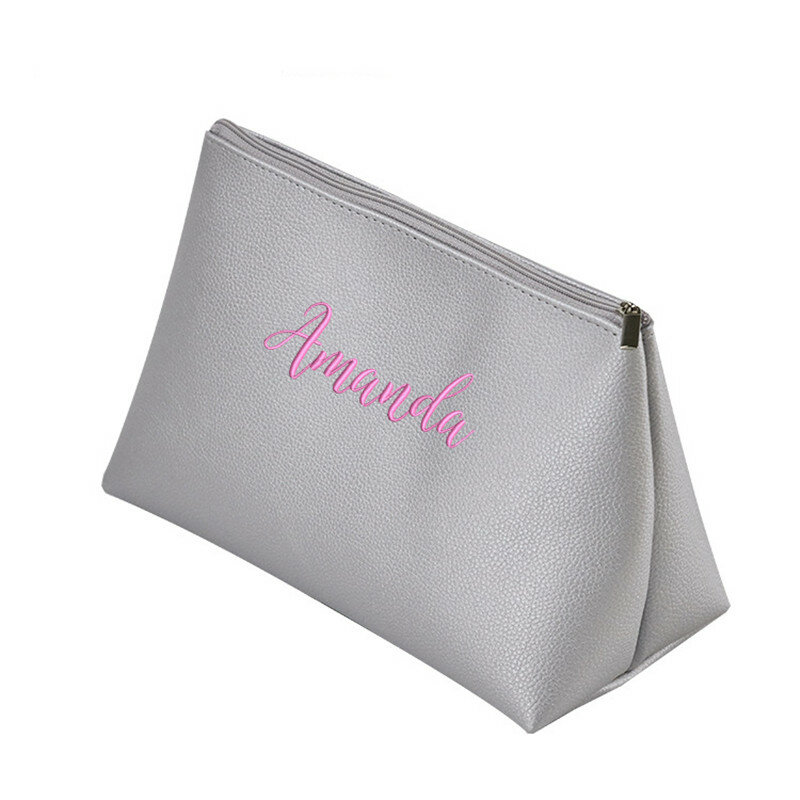 Personalized Embroidery Cosmetic Pouch PU Leather Toiletry Bag for Women, Lightweight Design and Waterproof Washing Bag