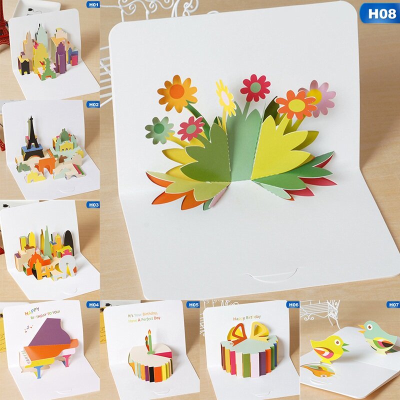 Tarjetas de Felicitación de cumpleaños con sobre para niños, tarjeta de regalo de Navidad, fiesta, boda, manualidades decorativas 3D Pop-Up