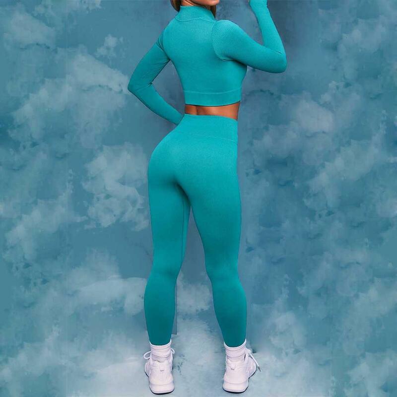 2 pezzi abbigliamento da palestra donna Set da Yoga senza cuciture abbigliamento sportivo sport Crop Top Leggings a vita alta abbigliamento Fitness da donna tuta