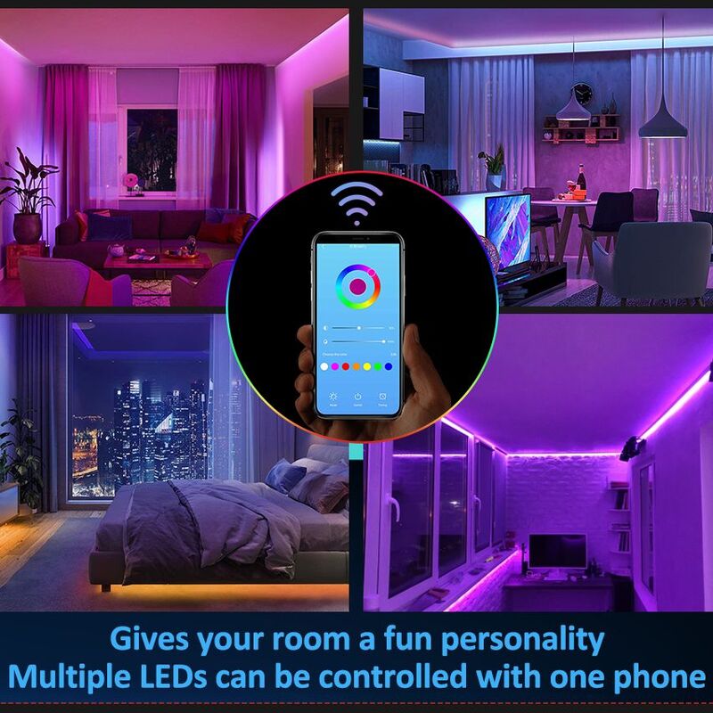 Tiras de luz led, funciona com controle remoto, wifi app pode ser escurecido 5050 tira conduzida, fita led flexível colorida, para decoração de casa