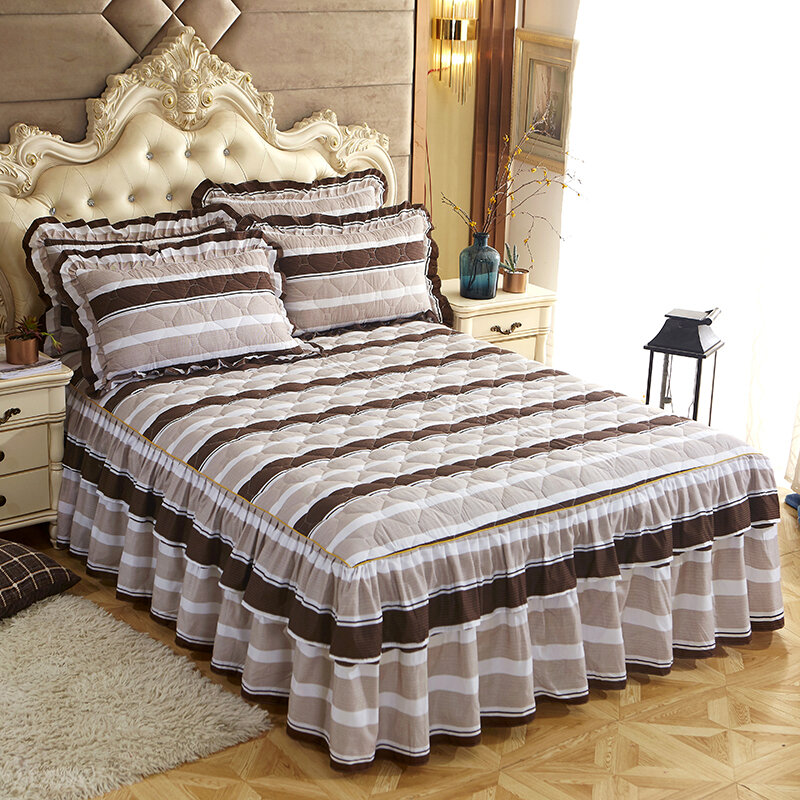 Lençol de cama de princesa com travesseiro, cobertura para cama grossa e quente de renda para inverno, tamanho king/queen
