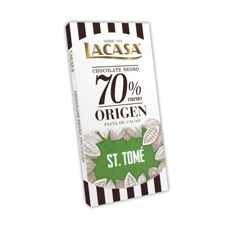Lacasa แท็บเล็ตช็อกโกแลตสีดำ70% โกโก้แหล่งกำเนิดสินค้า Sao Tome 90กรัม
