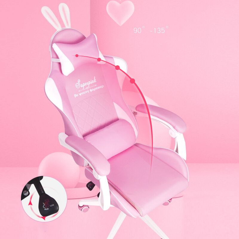 Silla giratoria para Gaming de chica, sillón de ordenador, elevador, cómodo, para el hogar y la Oficina, color rosa, a la moda