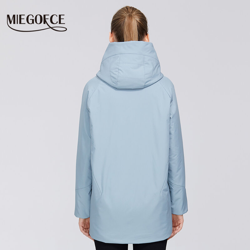 Flash deal miegofce coleção feminino algodão à prova de vento quente jaqueta de gola com capuz médio-longo resistente casaco feminino