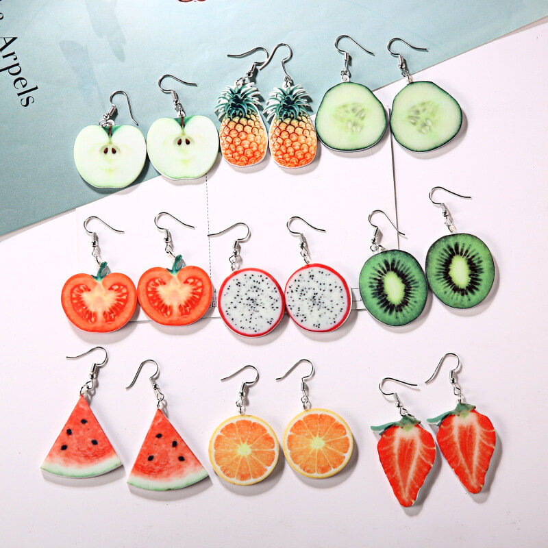 Acrylic Apple Pineapple Cute Fruit Drop Earrings Tomato Dragon  Kiwi Orange Cucumber Fruit Earrings Dainty Gift