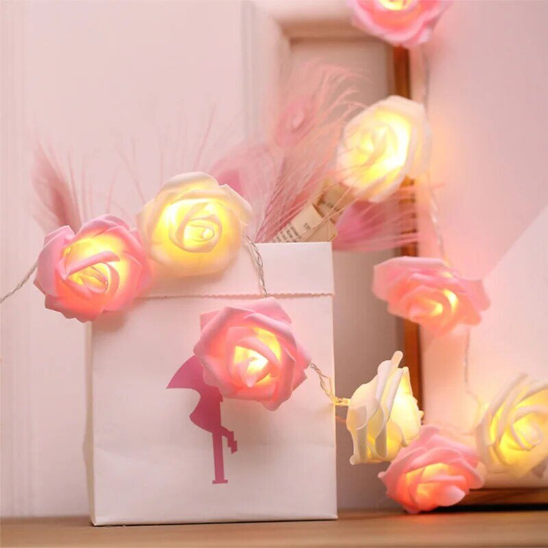 Guirlande lumineuse en forme de Rose, 10/20/40led, lumière féerique, à piles, pour noël, fête, mariage, vacances, décoration