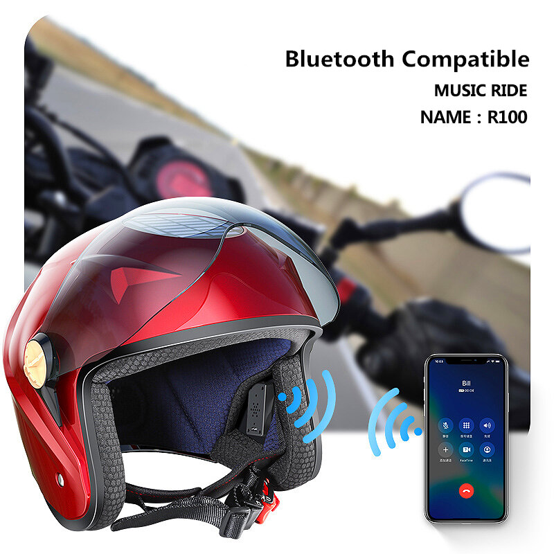 Helm Sepeda Motor Bluetooth Pintar Kompatibel Helm Off-Road Sepeda Gaya Antik Mobil Listrik dan Kipas Motocross Pengisi Daya Surya
