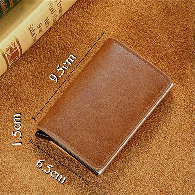 6 Card Slot Pop Up Automatically Anti-theft Credit Card Business Card ID Card Aluminium Alloy Leather Antimagnetic Card Holder