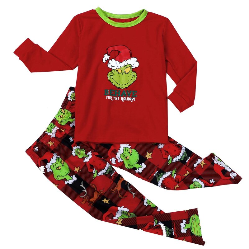Pijamas de natal para meninos grinch casual solto família pijamas de duas peças terno conjuntos de ropa a juego família sleepwear l * 5
