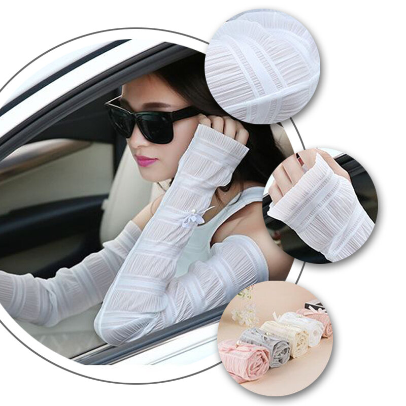 Sunscreen Long section Women Gloves Cuffs Half Finger New women   Bow Tie Ice Silk solid color Gloves