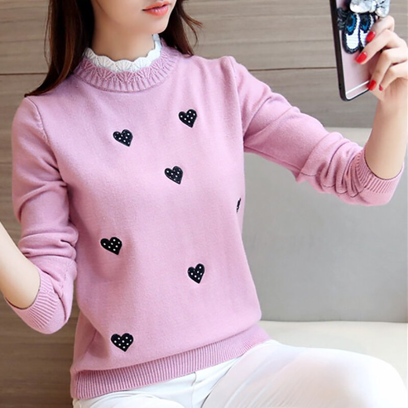 Shintime-suéter de manga longa rosa, blusão feminino de malha para mulheres, estilo kawaii, outono 2020