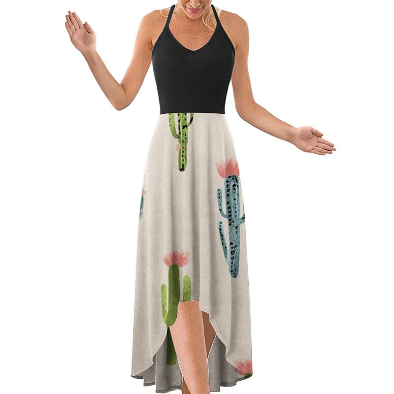ファッション女性vestidosカジュアルセクシーなノースリーブ背中プリントホルターミッドカーフドレスノースリーブサンドレス женское платье