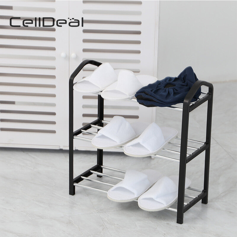 CellDeal 3 Tiers Modern Shoe Rack Shoe Hanger Solid Room Organizer Shoes Shelf Multi-functional Bedroom Storage Household Black