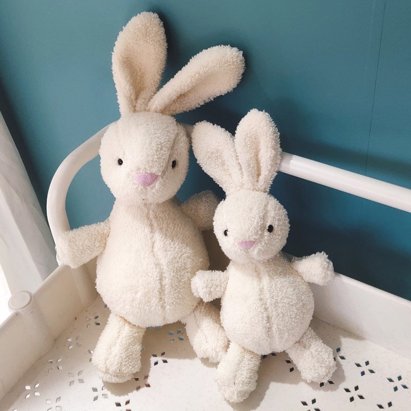 Bonecos de pelúcia com suporte manual, brinquedos fofos de coelho com pequeno animal que acalma crianças dormir presentes de aniversário 18cm/23cm