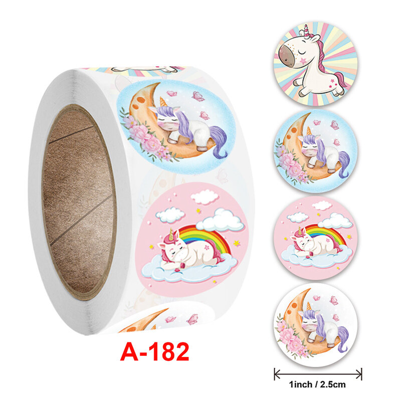 Pegatinas de unicornio redondas de dibujos animados para niños, etiquetas de decoración de regalo hechas a mano, pegatinas de recompensa, 100 Uds.