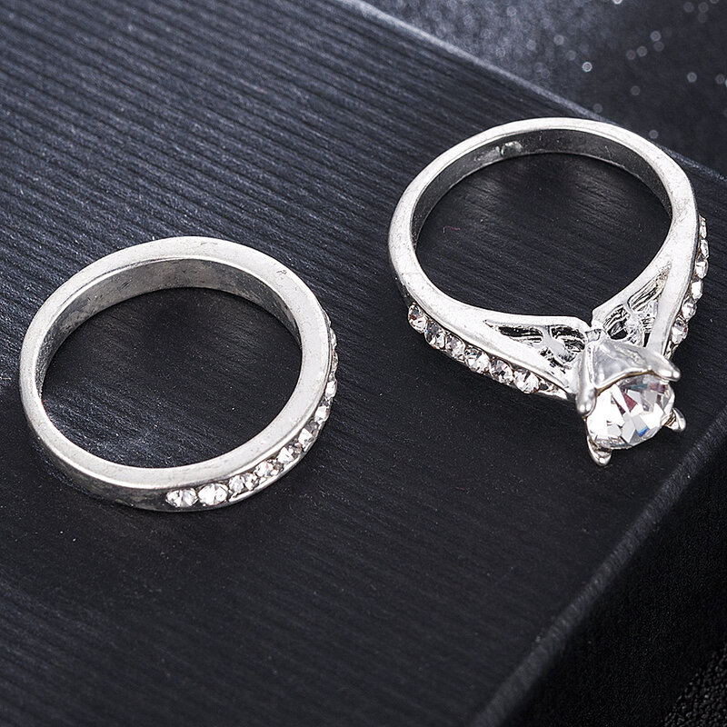 Conjunto de 2 unids/set de anillos para amantes, bisutería para mujer, joyería de moda, joyas de compromiso de cristal para mujer y hombre