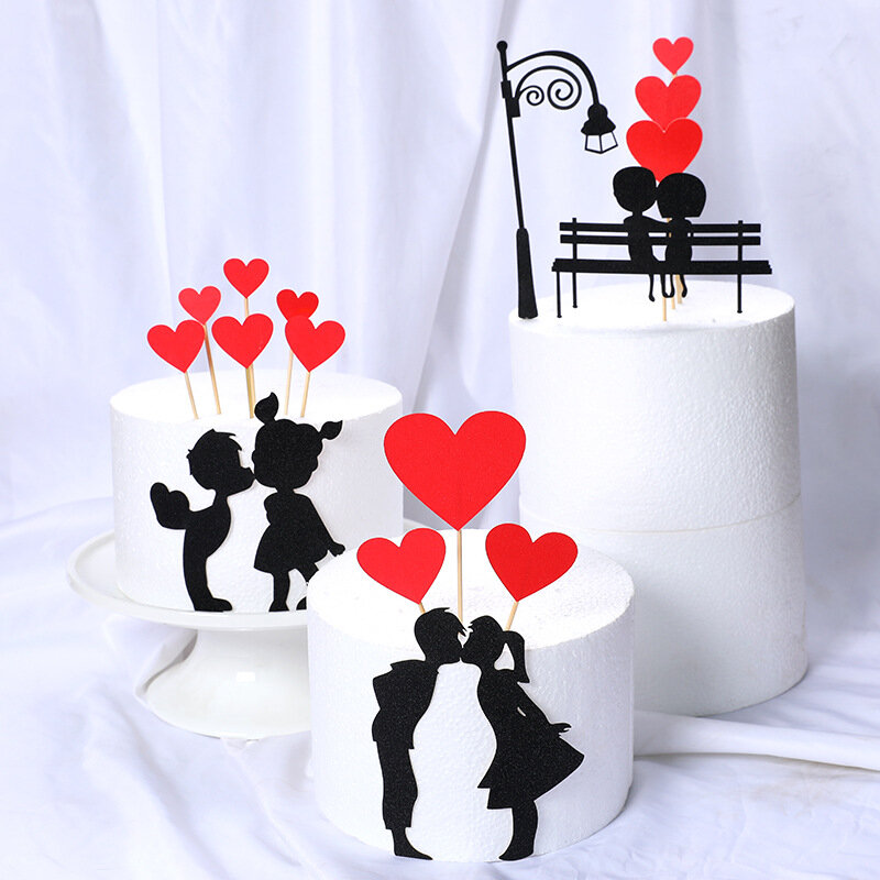 Wedding Cupcake Topper Set Love Heart Sweet Lovers Cake Topper For Anniversary Valentine's Day Wedding Party Cake Decorations