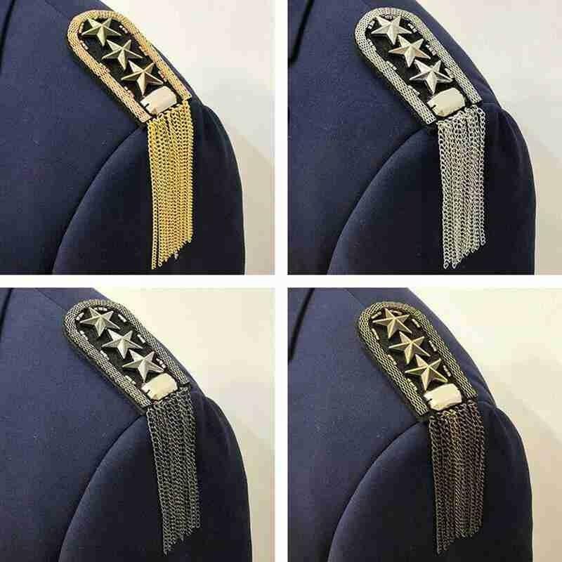1pc cinco estrelas borla elo de corrente emblemas estrela militar pino ombro medalha tecido contas de metal epaulette epaulet em broche badg w3n7