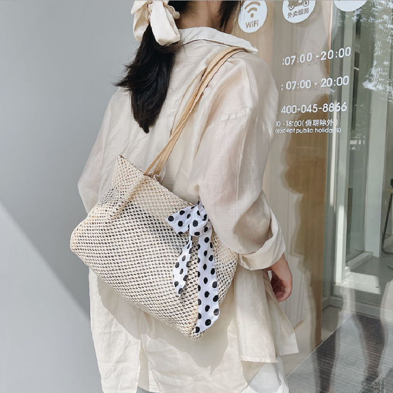 새로운 숄더 핸드백, Ins 패션 대용량 밀짚 짠 토트 백, 여름 포인트 빕 걸쇠 가방 여성