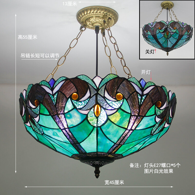 Art Retro Pendant Lamp 30/40/45/48/50cm Stained Glass Lampshade Hanging Light Multicolored Turkish Style Lighting Fixture