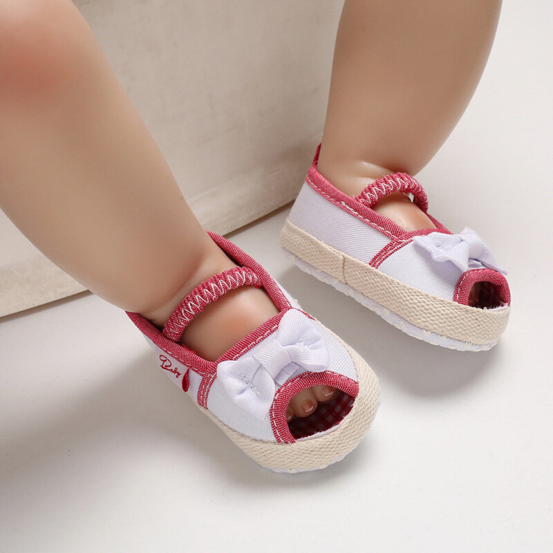 Zapatos de princesa de verano para niñas, zapatillas de cuna sin cordones con lazo Floral, suela suave, primeros pasos, recién nacidos de 0 a 18M